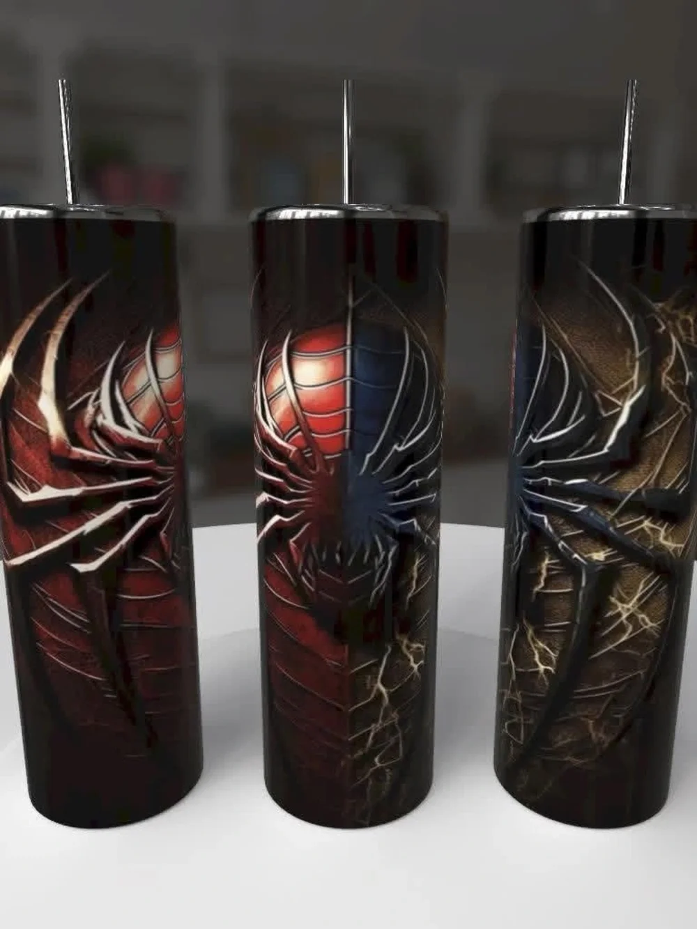 Spider-Themed Stainless Steel Travel Tumbler - Black Red
